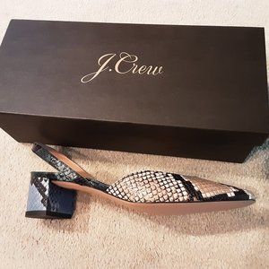 J CREW WOMEN SNAKE EMBOSSED LEATHER SLINGBACK BLOCK HEEL PUMP 8.5/39- NEW!